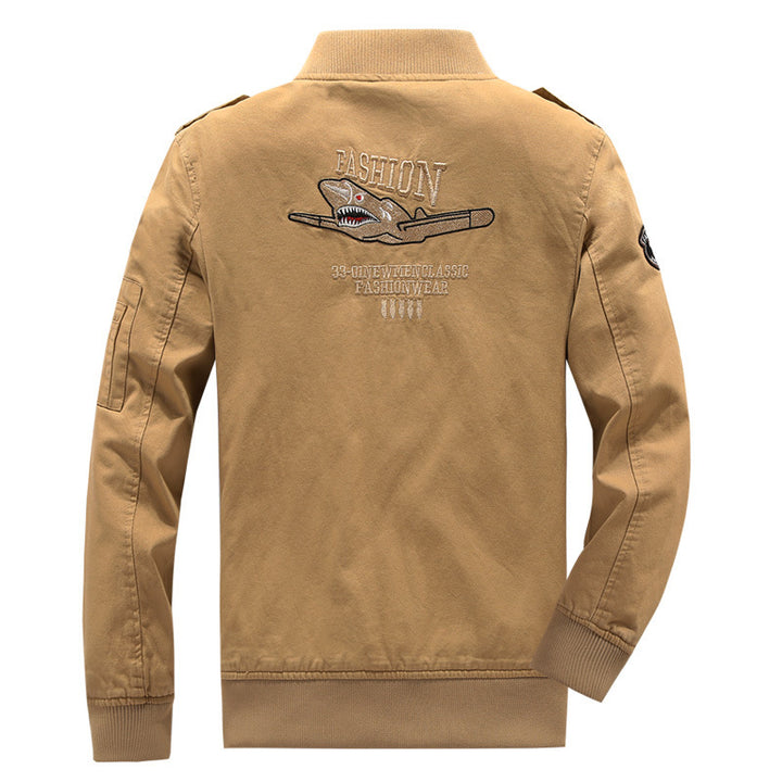 Men's Canvas-Field-Bomber Jacket with Embroidered Patches and Sleeve Utility Pocket Mune Fashion