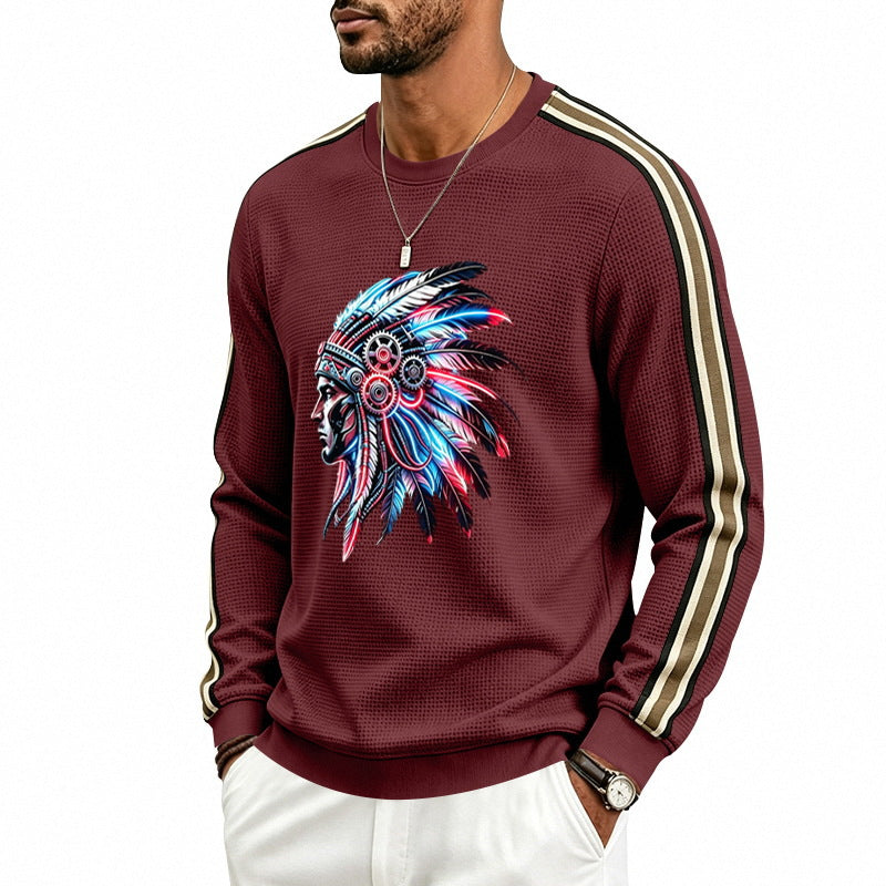 Men's sweatshirt with stylized headgear print and contrast stripes on the sleeves Mune Fashion