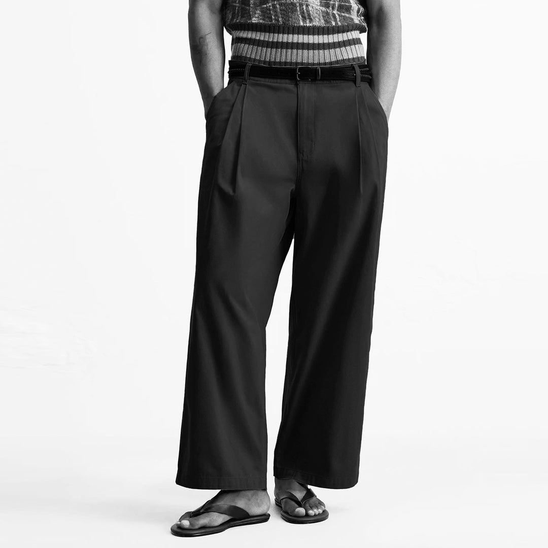Men's wide pleated chino pants with high waistband and cropped leg Mune Fashion