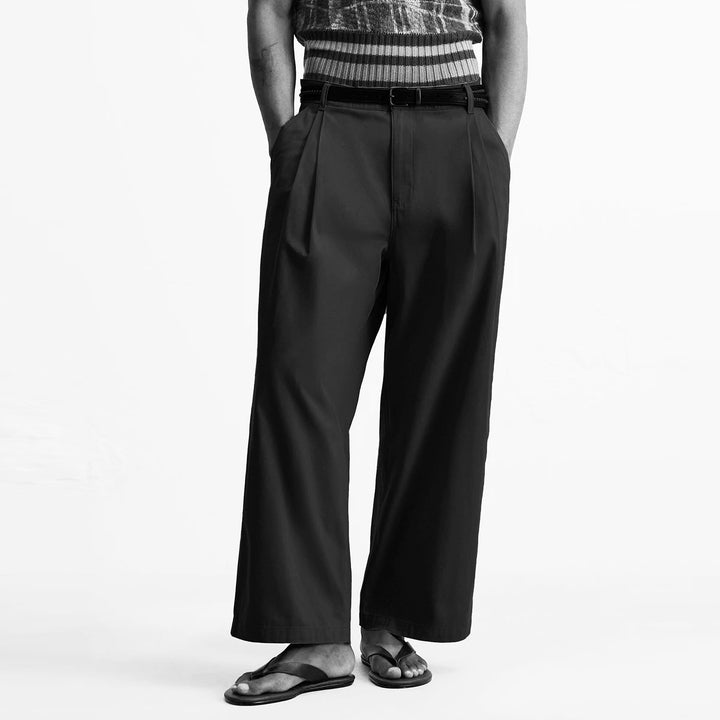Men's wide pleated chino pants with high waistband and cropped leg Mune Fashion