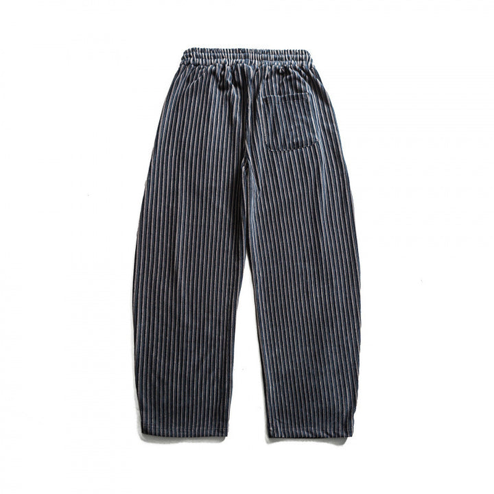 Unisex Wide Cord-Style Lounge Pants with Drawstring and Vertical Stripes Mune Fashion