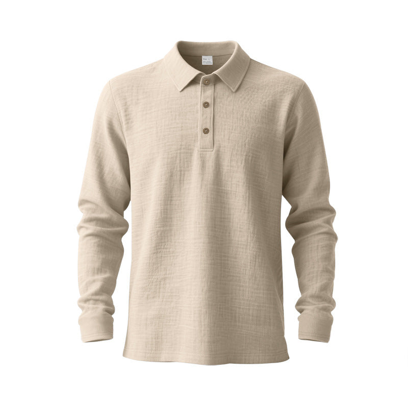 Men's Long Sleeve Polo Shirt made of Cotton Gauze with Three-Button Placket Mune Fashion