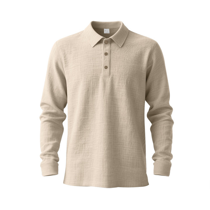 Men's Long Sleeve Polo Shirt made of Cotton Gauze with Three-Button Placket Mune Fashion
