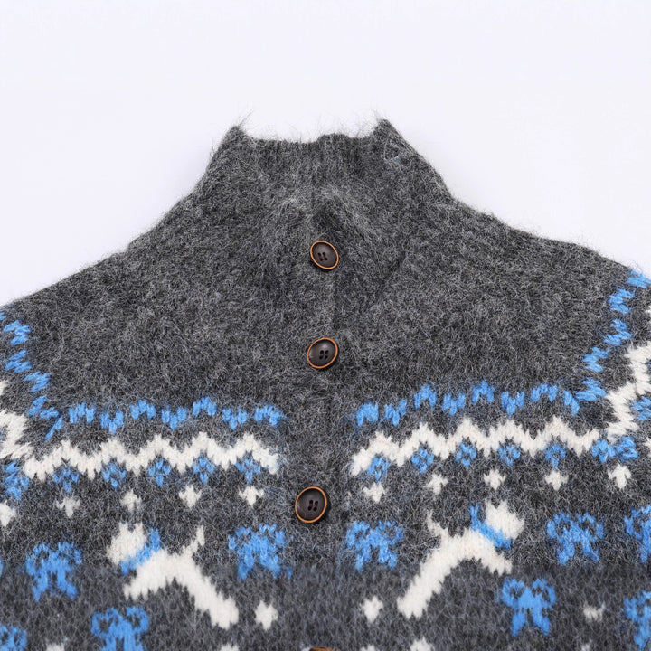 Women's knit cardigan with Norwegian pattern and high roll neck Mune Fashion