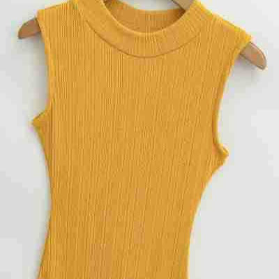 Women’s midi dress in rib knit, sleeveless slim-fit with stand-up collar Mune Fashion