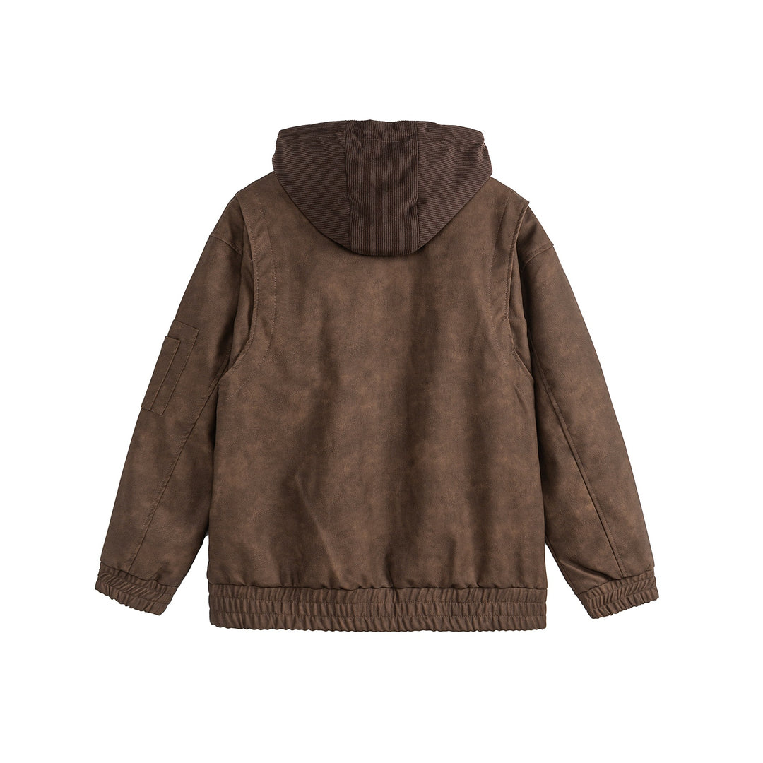Unisex Boxy-padded Hooded Bomber Jacket with Velour Look, Cord Collar and Sleeve Zipper Mune Fashion