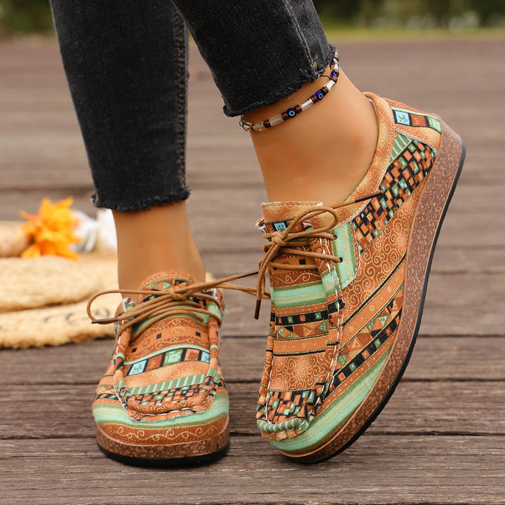 Women's colorful patterned canvas lace-up shoes with lightweight platform sole Mune Fashion