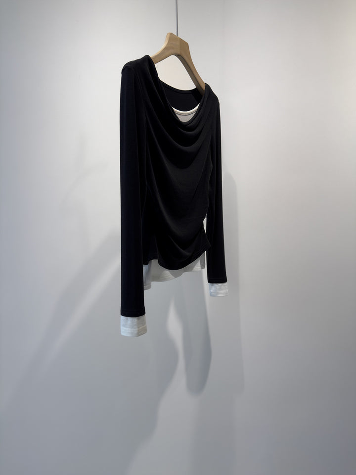 Women Draped Front Long Sleeve Top Mune Fashion