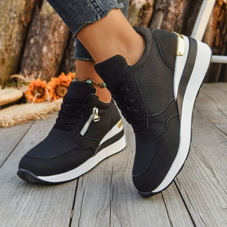 Damen Keil‑Sneaker mit seitlichem Reißverschluss, perforiertem Obermaterial und verstecktem Plateau Mune Fashion