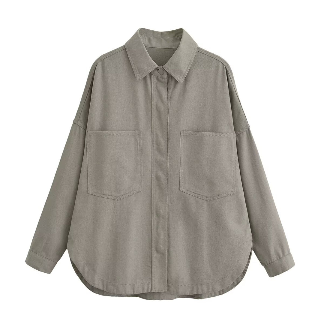 Women Oversized Jeans Shirt Jacket with Patch Pockets and Rounded Hem Mune Fashion