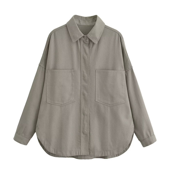 Women Oversized Jeans Shirt Jacket with Patch Pockets and Rounded Hem Mune Fashion