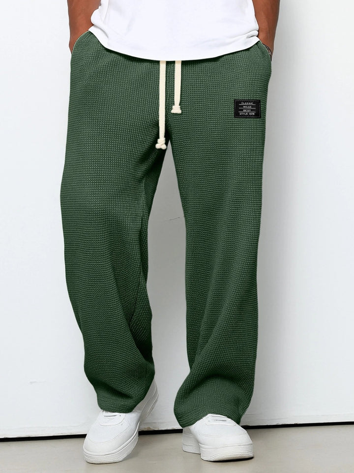 Men's casual waffle knit lounge pants with drawstring and straight cut Mune Fashion
