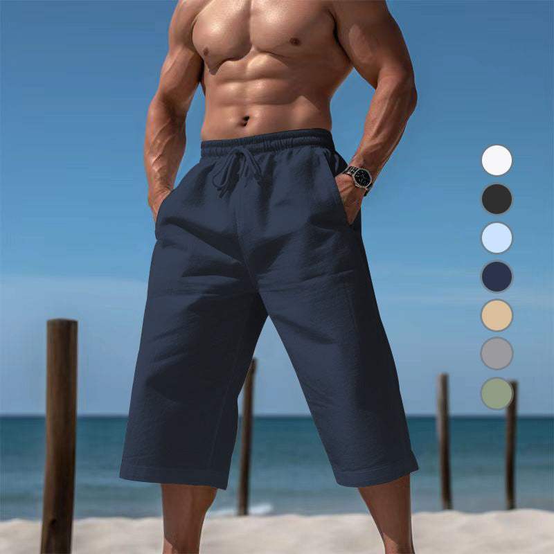 Men's casual knee-length Bermuda shorts with elastic waistband and drawstring Mune Fashion
