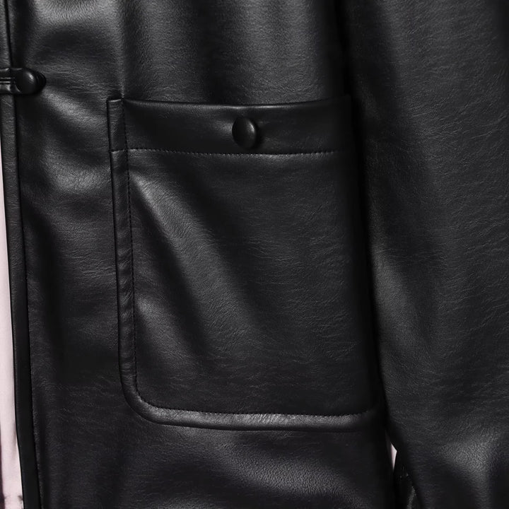 Women's Oversized Faux Leather Jacket with Kinesiology-Inspired Drawstrings Mune Fashion