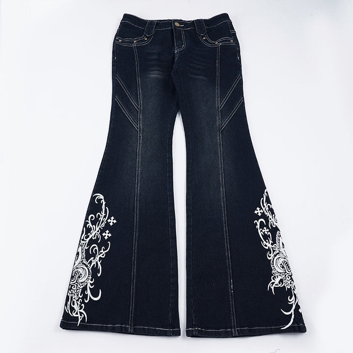 Women's flared jeans with high waist, decorative side embroidery and flared bootcut Mune Fashion