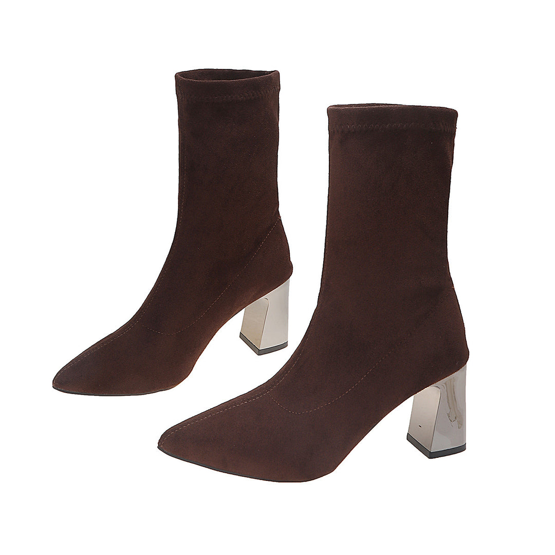 Women Elegant Suede Ankle Boots with Block Heel Mune Fashion