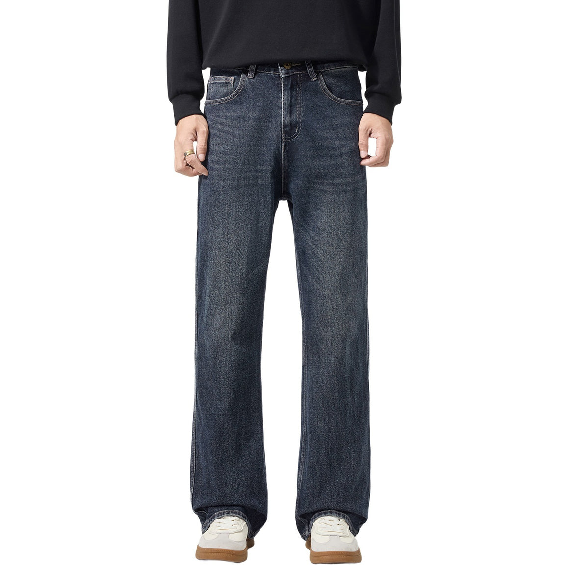 Men's Loose-Fit Denim Jeans with Mid Rise and Used Look Mune Fashion