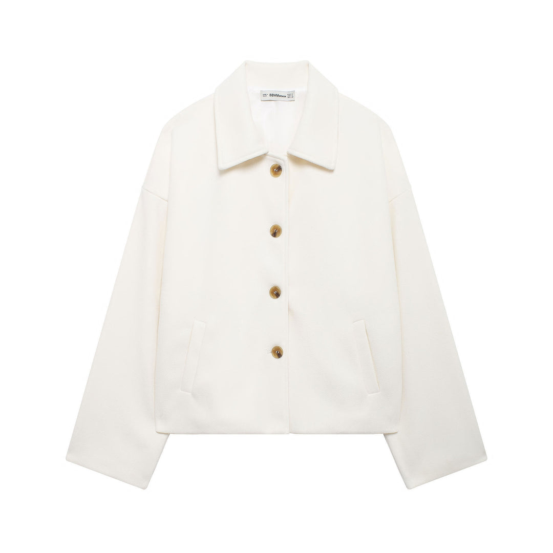 Women's short coat made of wool blend with oversized silhouette and concealed button placket Mune Fashion