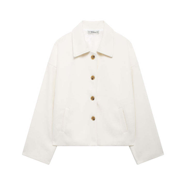 Women's short coat made of wool blend with oversized silhouette and concealed button placket Mune Fashion
