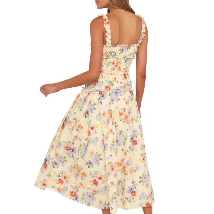 Women nan airy-light tiered midi dress with gathered bodice and ruffled straps Mune Fashion