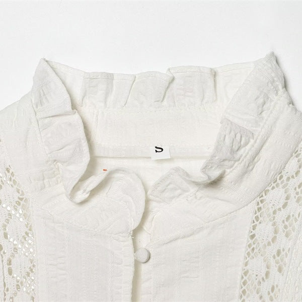Ladies romantic Victorian lace blouse with stand-up collar and balloon sleeves Mune Fashion