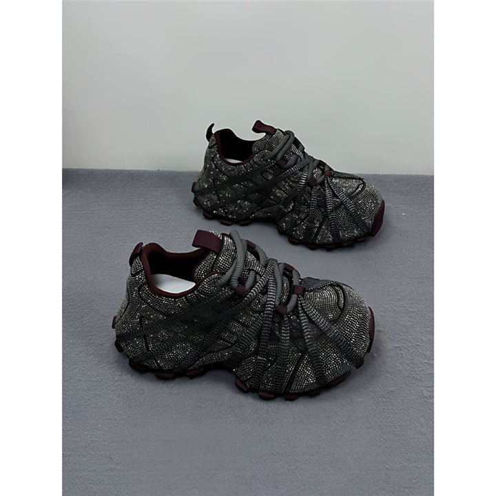 Women's Glittering Outdoor Sneakers with Sculpted Outsole and Elastic Strap Design Mune Fashion