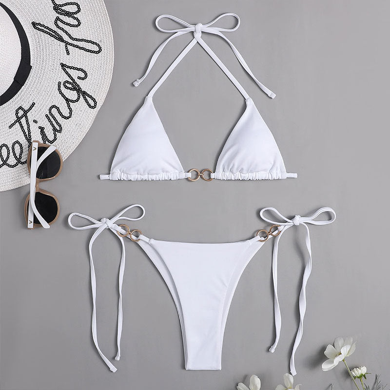 Women Triangle Bikini Set with Adjustable Tie Details Mune Fashion