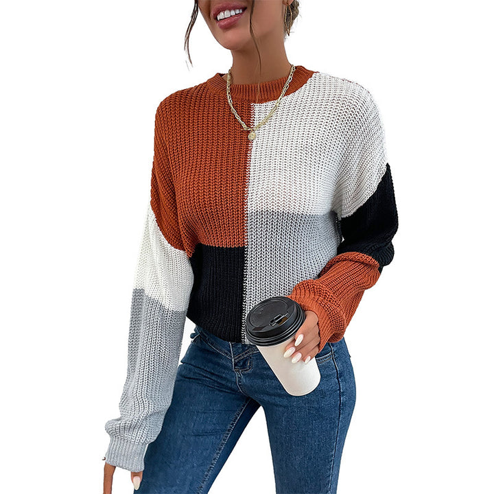 Women Chunky Knit Colorblock Sweater Oversized with Round Neck & Balloon Sleeves Mune Fashion