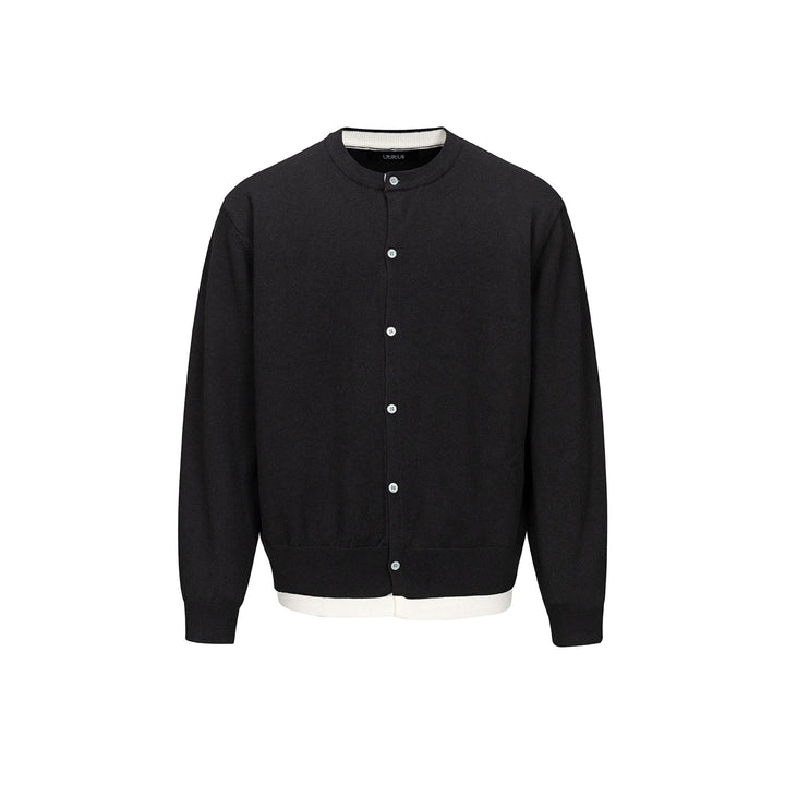 Men's fine knit cardigan with round neck, continuous button placket, and ribbed hem Mune Fashion