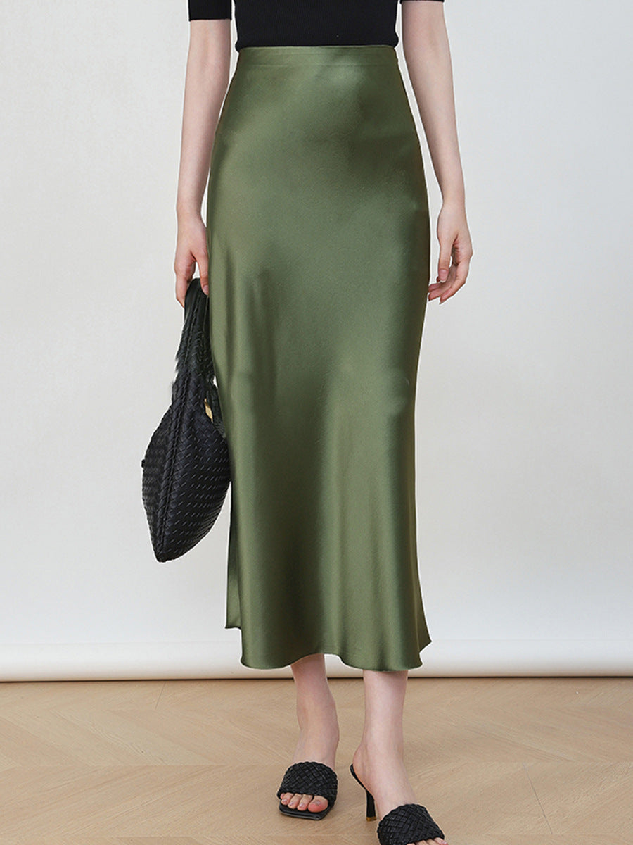 Women's Elegant High-Waisted Satin Midi Skirt Mune Fashion