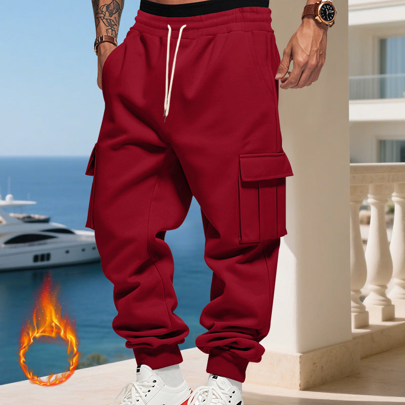 Men's nan thermal lined cargo jogging pants with elastic tunnel drawstring, large flap pockets and ribbed leg cuffs Mune Fashion