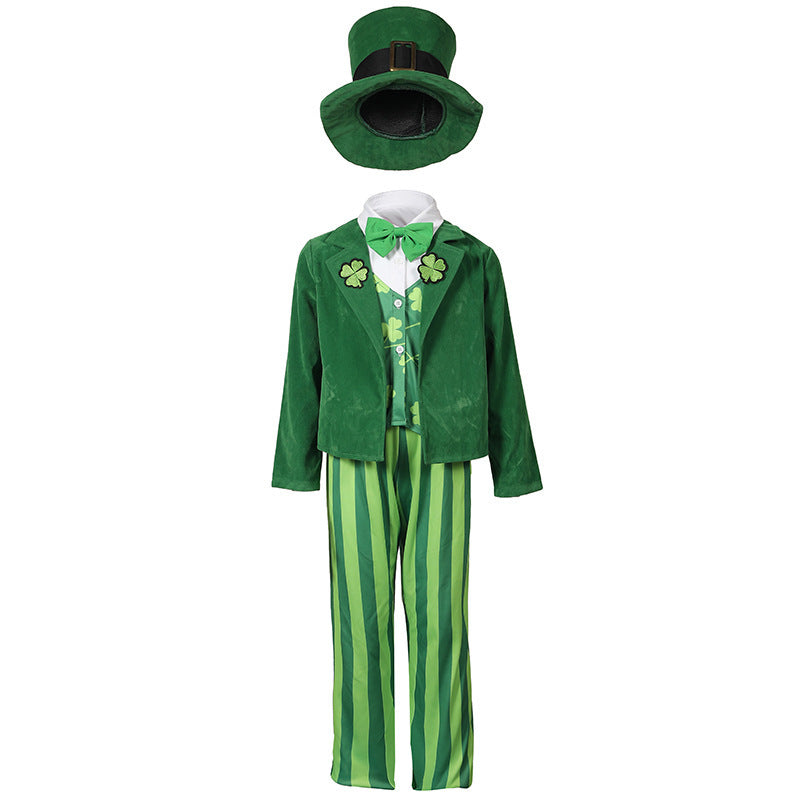 Men's costume as Irish Leprechaun with hat and detailed accents Mune Fashion