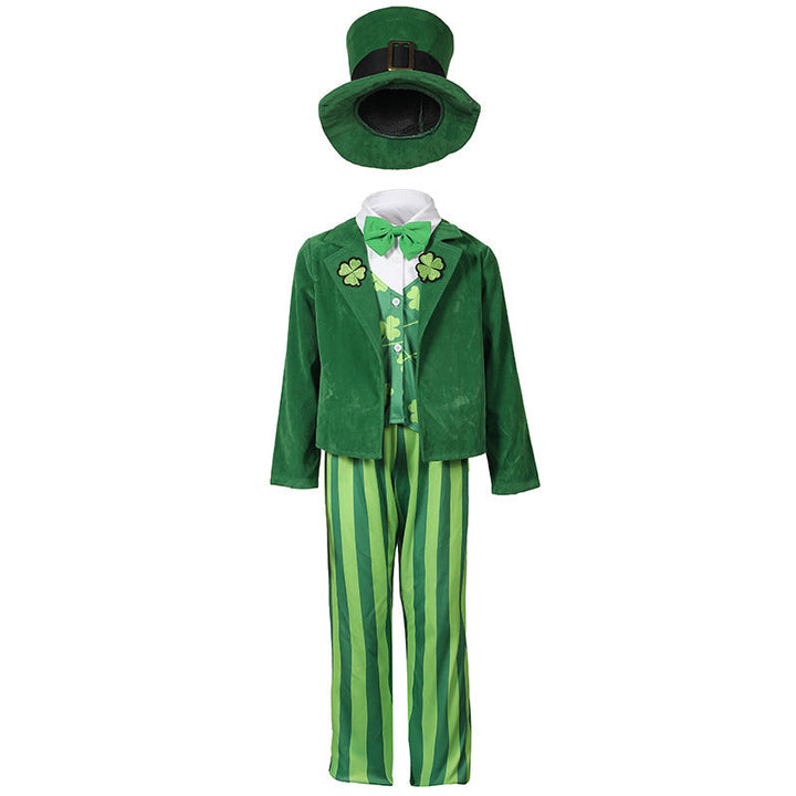 Men's costume as Irish Leprechaun with hat and detailed accents Mune Fashion