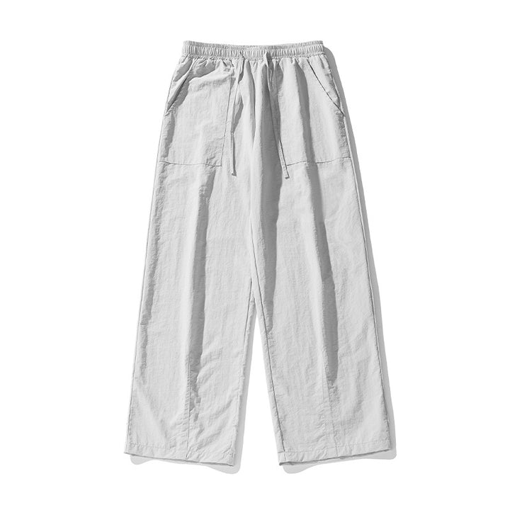 Women's Wide Linen Blend Palazzo Pants with Elastic Waistband, Drawstring and Patch Pockets Mune Fashion