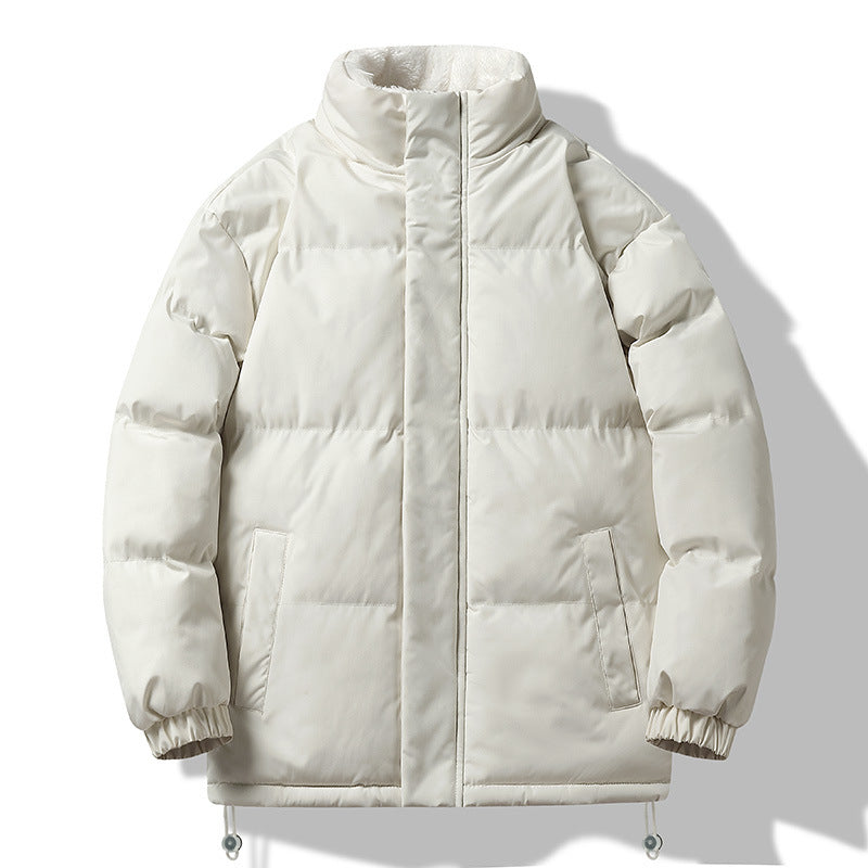 Men's Padded Short Parka with High Stand-up Collar Teddy Lining Elastic Cuffs and Drawstring Mune Fashion