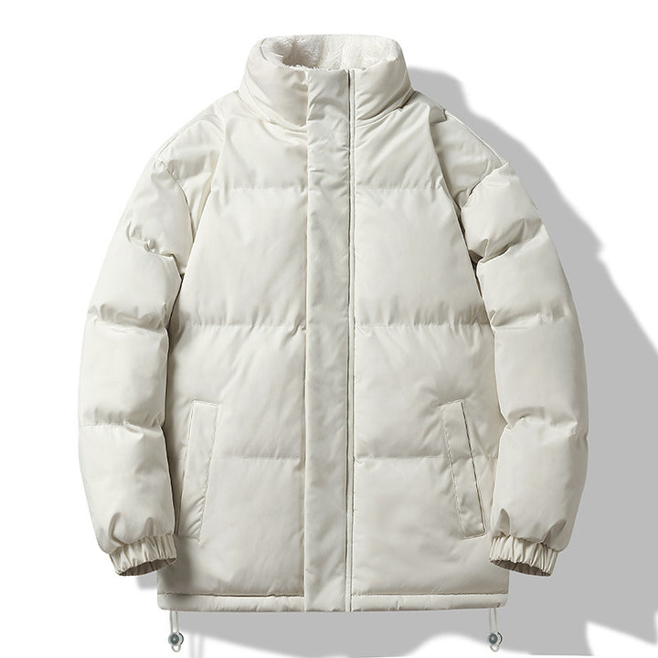 Men's Padded Short Parka with High Stand-up Collar Teddy Lining Elastic Cuffs and Drawstring Mune Fashion