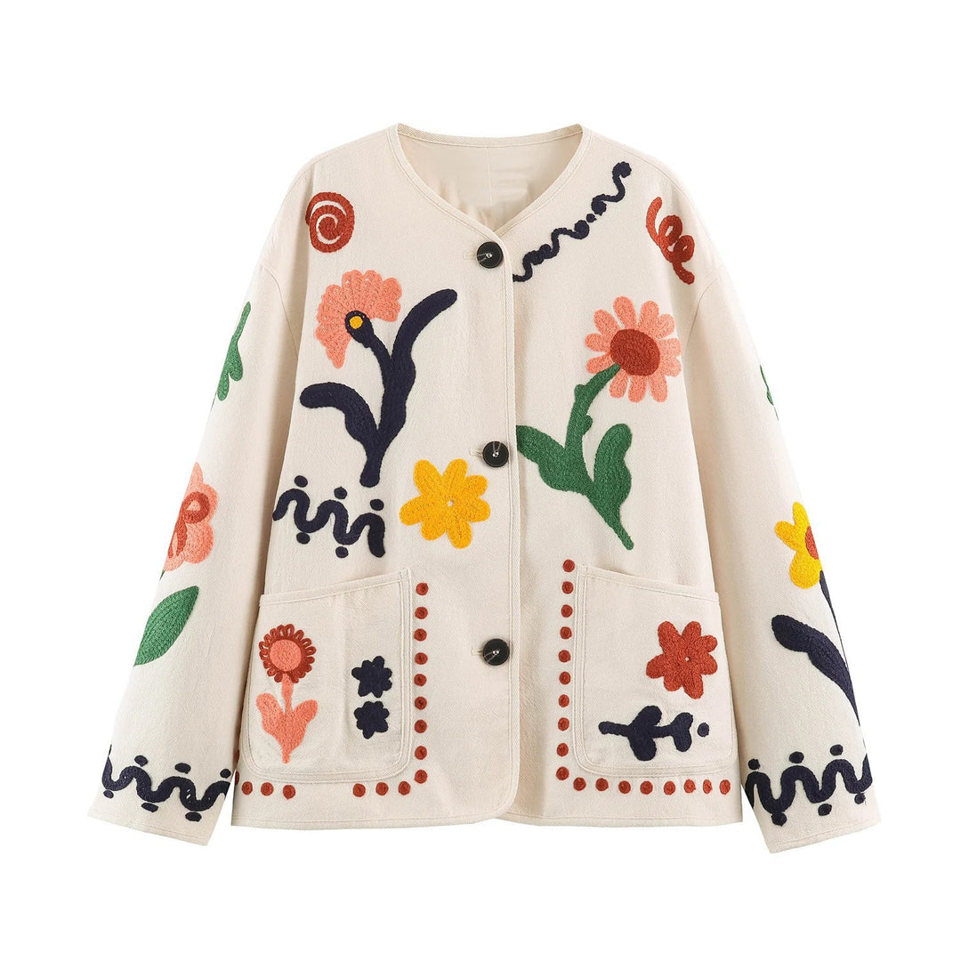 Women's Oversize Sweatshirt with Floral Chenille Embroidery Mune Fashion