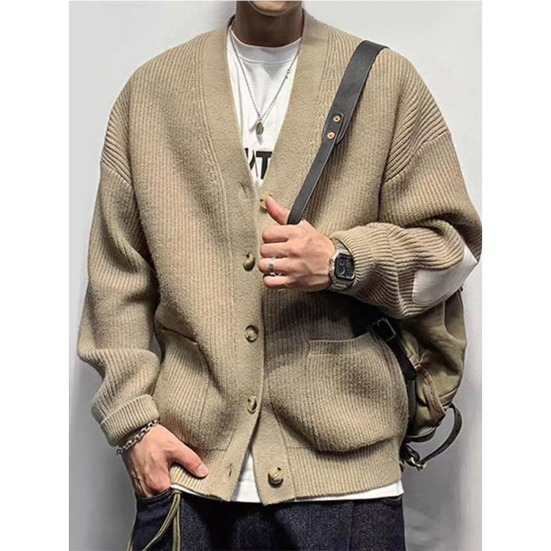 Men's Oversized Knit Cardigan with Elbow Patches and Patch Pockets Mune Fashion