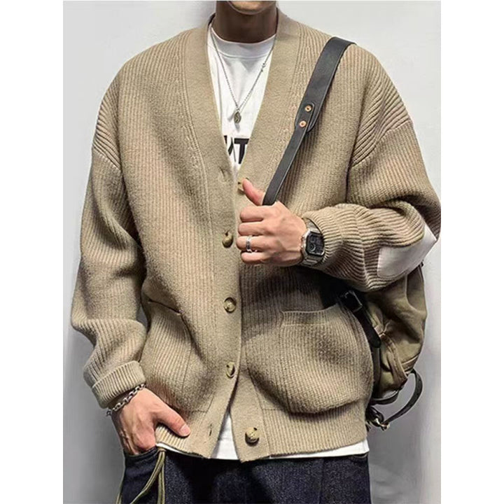 Men's Oversized Knit Cardigan with Elbow Patches and Patch Pockets Mune Fashion