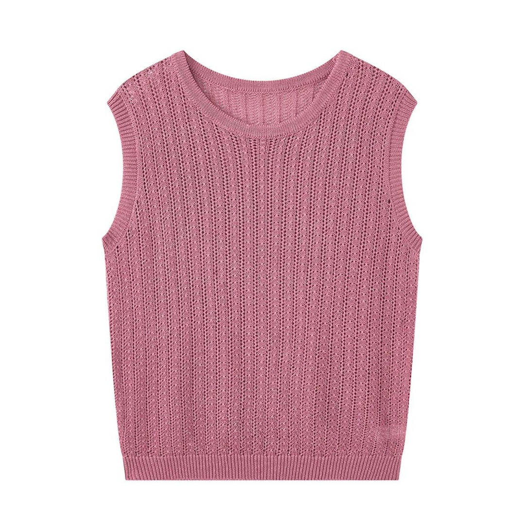 Ladies Sleeveless Fine Knit Top with Textured Stitch Look Mune Fashion