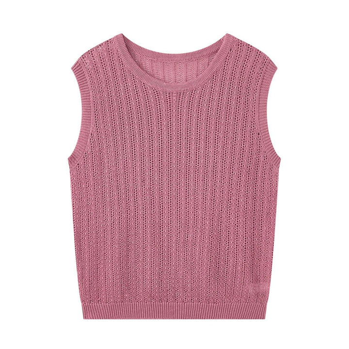 Ladies Sleeveless Fine Knit Top with Textured Stitch Look Mune Fashion