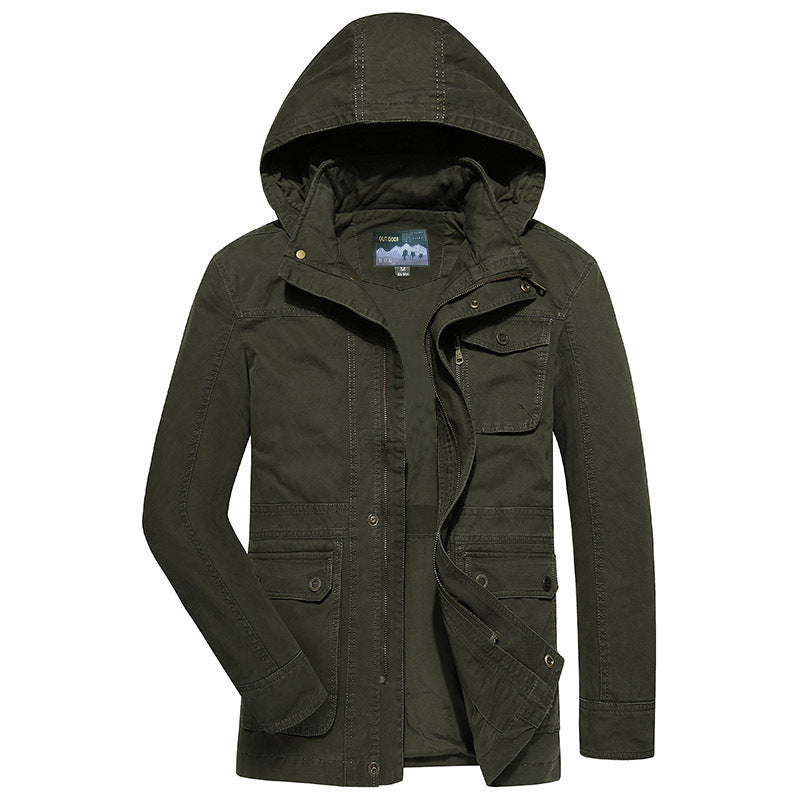 Men's field jacket in utility style with hood canvas outer material and multiple pockets Mune Fashion