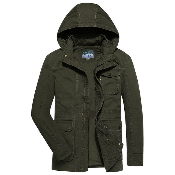Men's field jacket in utility style with hood canvas outer material and multiple pockets Mune Fashion