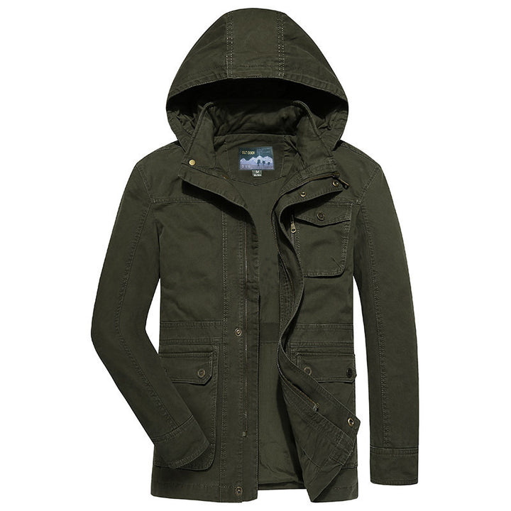Men's field jacket in utility style with hood canvas outer material and multiple pockets Mune Fashion