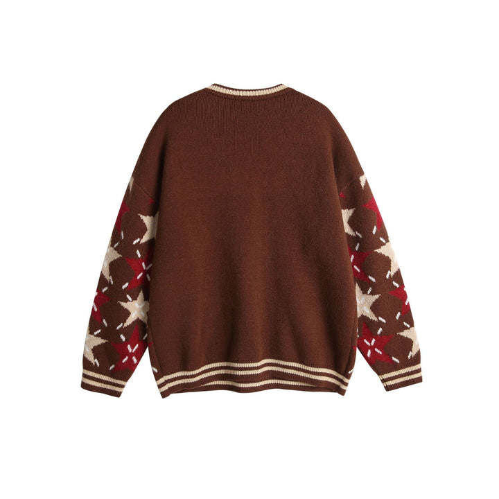 Unisex Chunky Knit Oversized Sweater with Star Intarsia and Embroidered Logo Patch Mune Fashion
