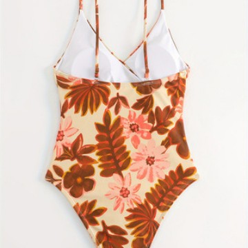 Women Elegant Flower Pattern One-Piece Swimsuit Mune Fashion