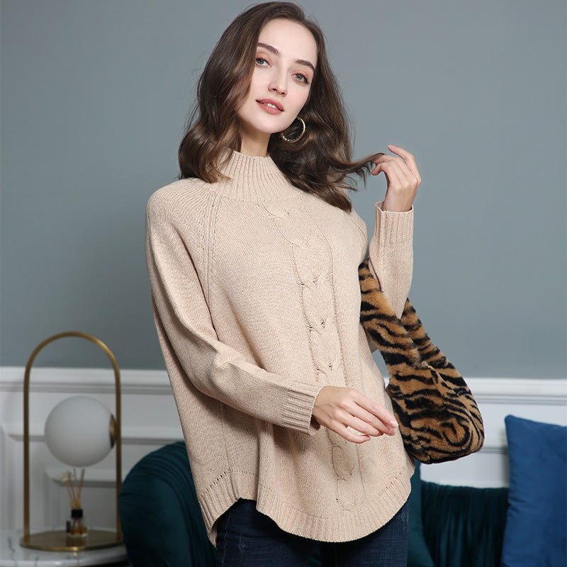 Women’s turtleneck sweater with cable pattern and raglan sleeves Mune Fashion