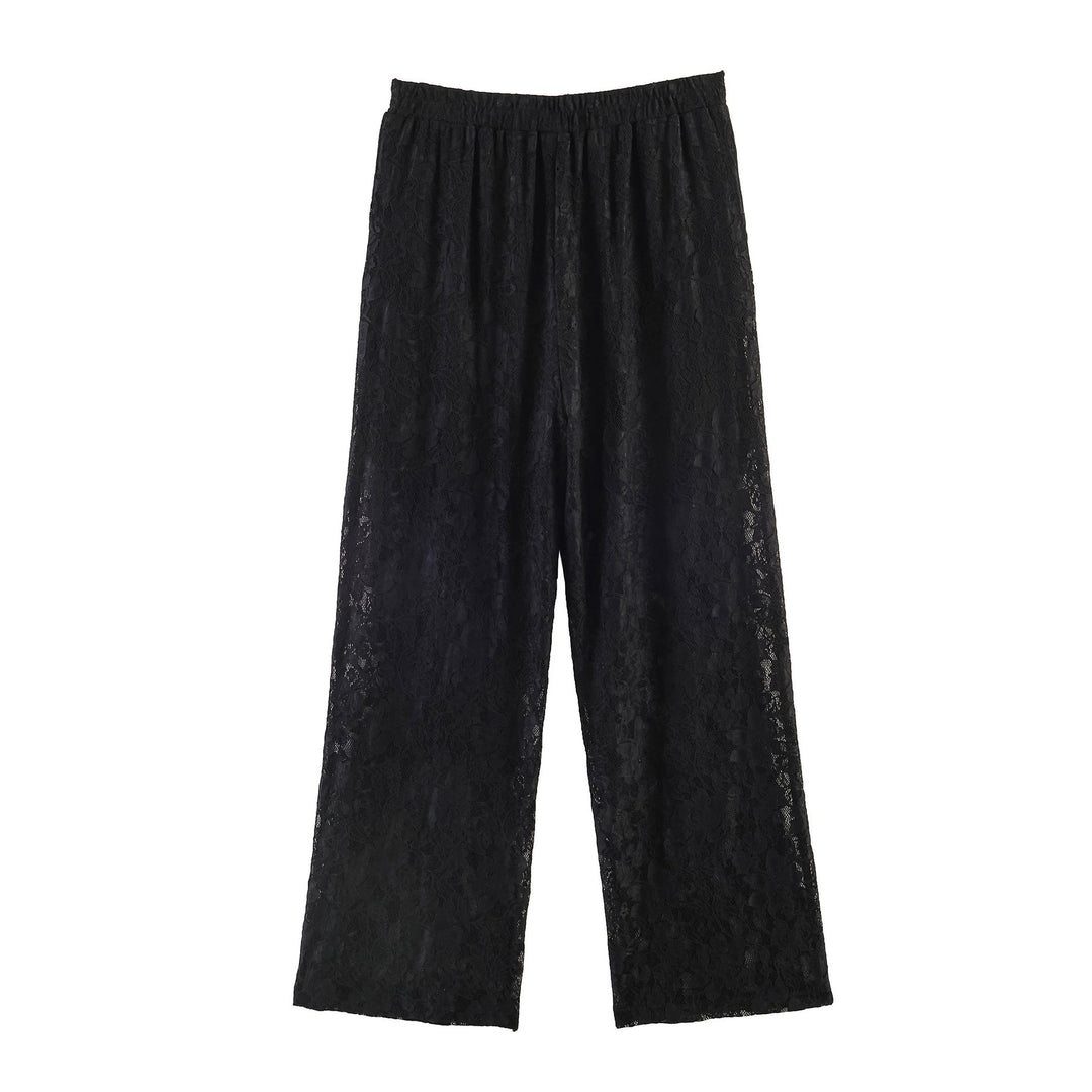 Women High Elastic Lace Pants with Wide Leg and High Waist Mune Fashion