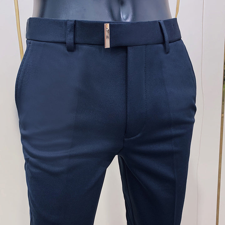 Men's slim elegant suit trousers with discreet gold buckle and crease Mune Fashion
