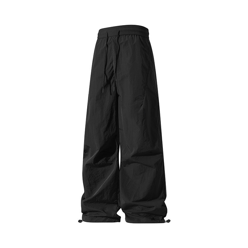 Unisex Wide Technical Nylon Pants with Drawstring and Adjustable Hem Mune Fashion
